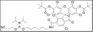 HEX Dye Amidite (5'-Hexachloro-Fluorescein Phosphoramidite; 6-(4, 7, 2', 4', 5', 7'-Hexachloro-3', 6'-dipivaloylfluoresceinyl-6-carboxamido)-hexyl-1-O-[(2-cyanoethyl)-(N, N-diisopropyl)]-phosphoramidi