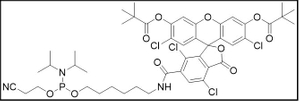 TET Dye Amidite (5'-Tetrachloro-Fluorescein Phosphoramidite); 6-(4, 7, 2', 7'-Tetrachloro-3', 6'-dipivaloylfluoresceinyl-6-carboxamido)-hexyl-1-O-[(2-cyanoethyl)-(N, N-diisopropyl)]-phosphoramidite)